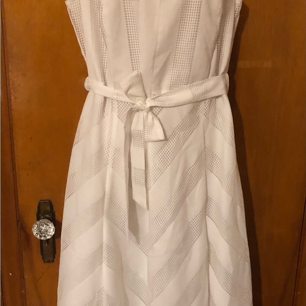 Ashley Stewart White Textured Belted Midi Dress